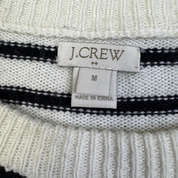 J Crew Sweater Womens Medium White Black Striped Wool Blend Bell Sleeve Pullover - Picture 3 of 11